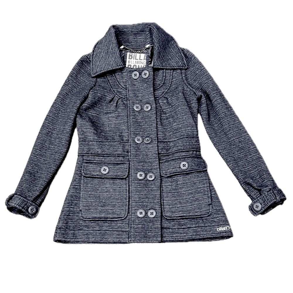 🧥🌊 BILLABONG Pinstripe Peacoat Jacket | Gray Fitted Mid-Length, Women’s Size S